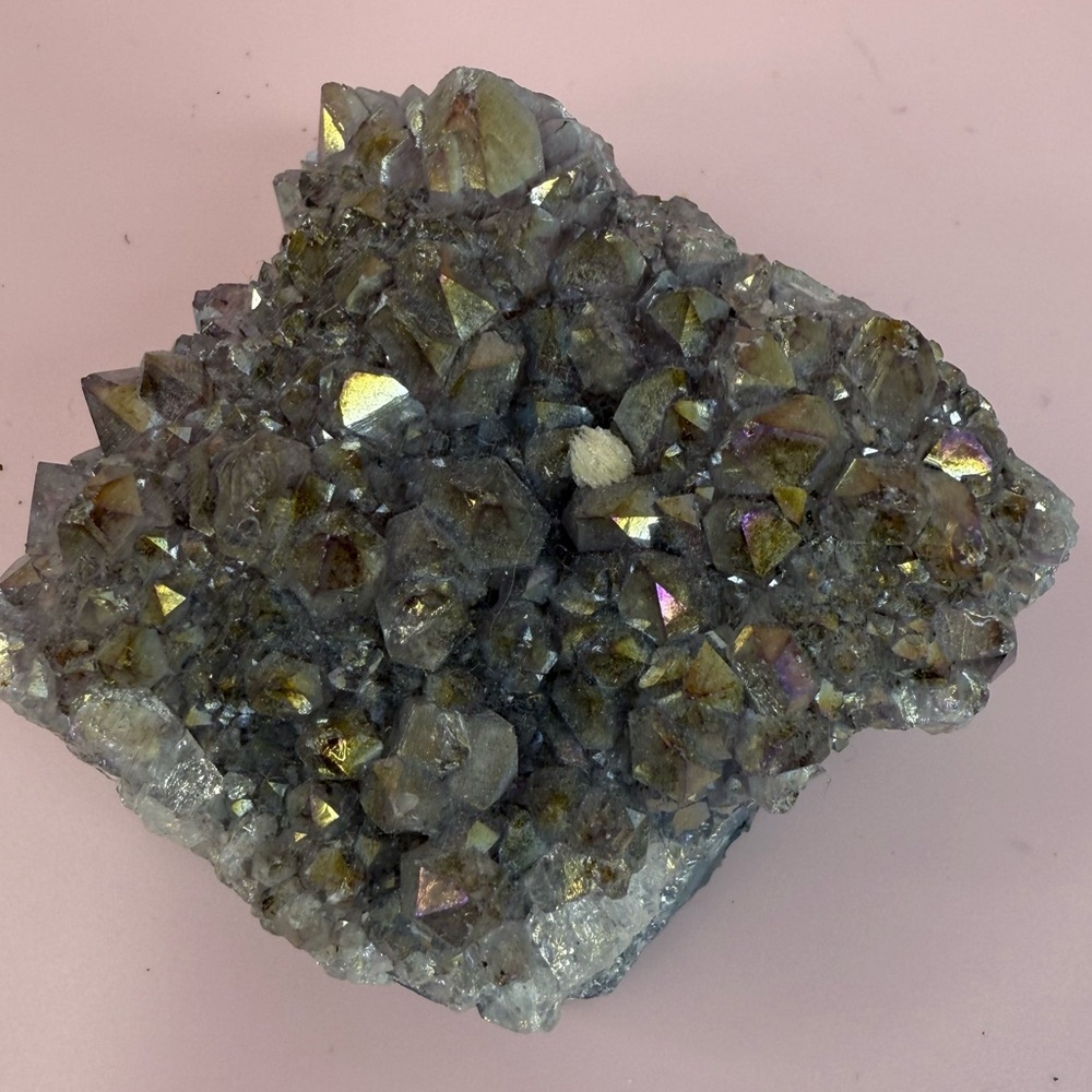 Titanium Aura Quartz Cluster - Iridescent Gray Crystal Home Accent